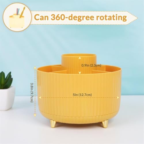 SKYDUE 360 Degree Rotating Desk Organizer, Dual-Purpose Pencil Pen Holder, Rotating Desk Pen Organizer with 5 Slots, Pencil Cup for Office, School, Home