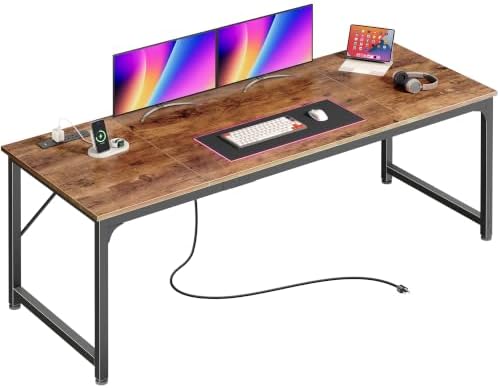 PRAISUN 70x24 Inch Computer Desk with Power Outlets & USB-C, Rustic Brown