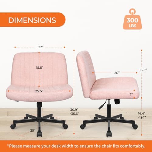 Orange Factory Criss Cross Chair, Wide Fabric Vanity Desk Seat, Pink Wheel