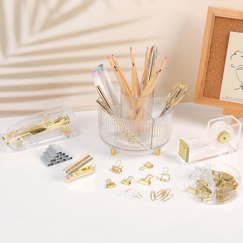 SKYDUE Gold Office Supplies Set with Pencil Holder for Desk