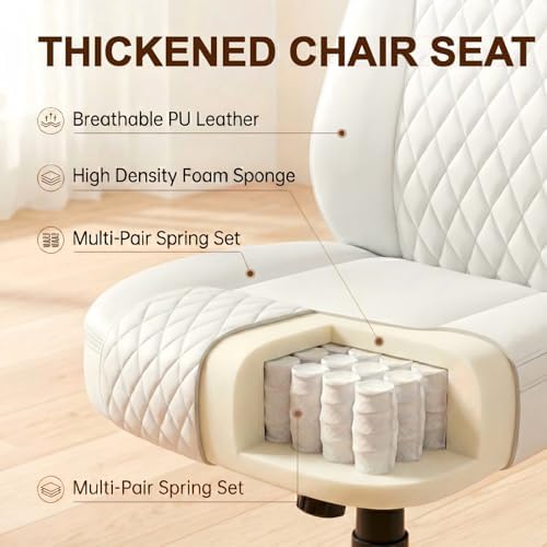 GTPLAYER PU Leather Office Chair, Home Desk Chair with Flip-up Arms, White