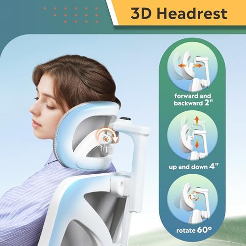 DEVAISE Office Chair Big and Tall Reclining Ergonomic Desk Chair for Long Hours, Comfy Breathable Mesh, Adjustable Armrests with Lumbar Support, White