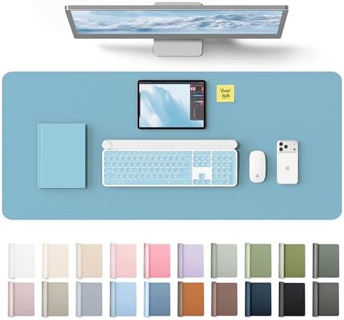YSAGi Leather Desk Protector, Office Mat, Large Mouse Mat, Non-Slip PU Leather Blotter, Laptop Desk Mat, Waterproof Writing Pad for Office and Home(Sea Blue, 42" x 17.2")