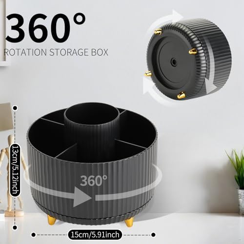 Camelmother 360°Rotating Pen&Pencil Holder For Desk With 5Slots Cute Office