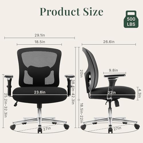 DUMOS Big and Tall Office Desk Chair, Ergonomic Mesh Computer Chair