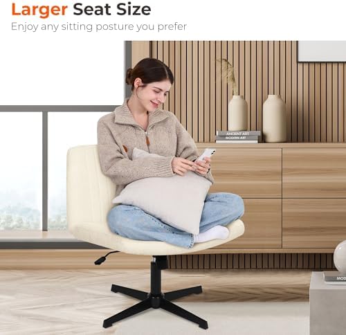 NEO CHAIR Criss Cross Chair with No Wheels, Cozy Wide Armless Seat, Beige