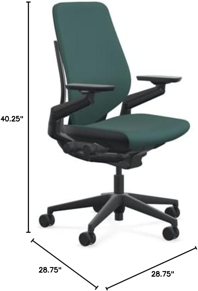 Steelcase Gesture Office Chair - Cogent: Connect Peacock Fabric, High Seat Height, Shell Back, Black on Black Frame, Lumbar Support, and Standard Carpet Casters