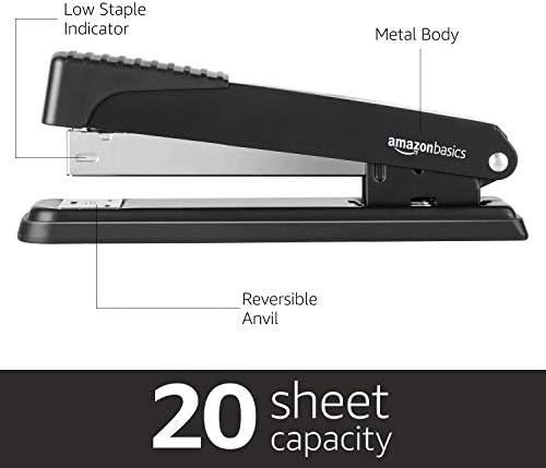 Amazon Basics Full-Strip Desktop Stapler, 20 Sheet Capacity, Non-Slip, Black, 12-Pack
