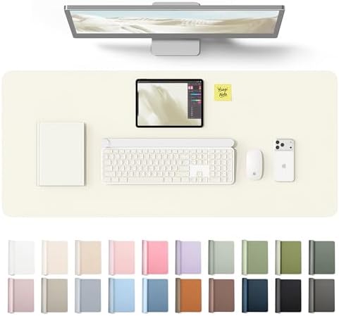 YSAGi Leather Desk Protector, Office Mat, Large Mouse Mat, Non-Slip PU Leather Blotter, Laptop Desk Mat, Waterproof Writing Pad for Office and Home(Cream, 42" x 17.2")