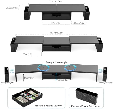 Spacrea Dual Monitor Stand Riser with Drawer and 2 Pen Holders