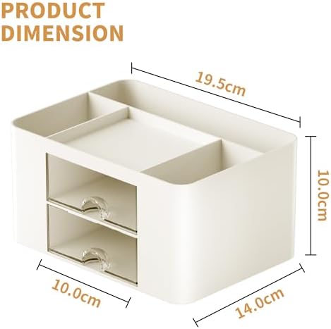 Marbrasse Pen Organizer with 2 Drawer, Multi-Functional Pencil Holder for Desk, Desk Organizers and Accessories with 5 Compartments + Drawer for Office Art Supplies (Beige)