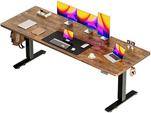 Huuger 78.7'' x 29.5'' Large Electric Standing Desk, Height Adjustable Computer Desk, 29.5" Deep Desktop, Stand up Gaming Office Desk with 2 Hooks, 3 Preset Heights, for Home Office, Rustic Brown