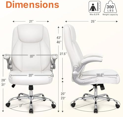NEO CHAIR Office Desk Chair, High Back PU Leather with Flip-up Arms, White