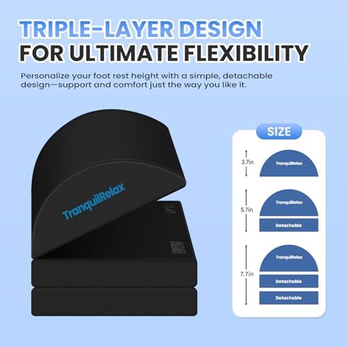 TranquilRelax Foot Rest Under Desk, 3-Height Adjustable Foot Stool, Black
