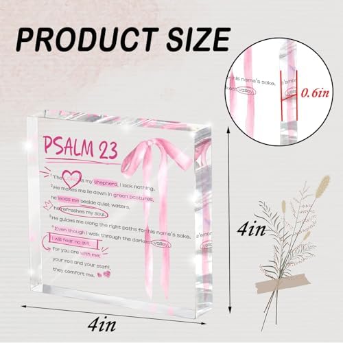 Pink Bow Room Decor, Valentines Day Decor, Inspirational Bible Verse Quotes, Christian Psalm 23 Gifts for Women, Coquette Aesthetic Bow Dorm Decoration, Acrylic Office Desk Accessories Decoration