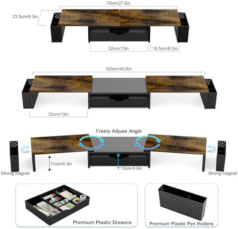 Spacrea Wood Dual Monitor Stand Riser with Drawer and 2 Pen Holders