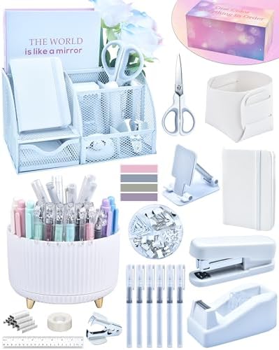 LXEVIHK White Desk Accessories 21-Piece Office Supplies Gift Set