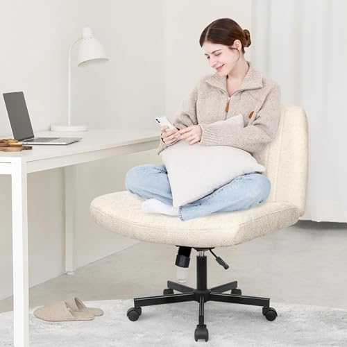 Orange Factory Criss Cross Chair, Wide Fabric Vanity Desk Seat, Beige Wheel