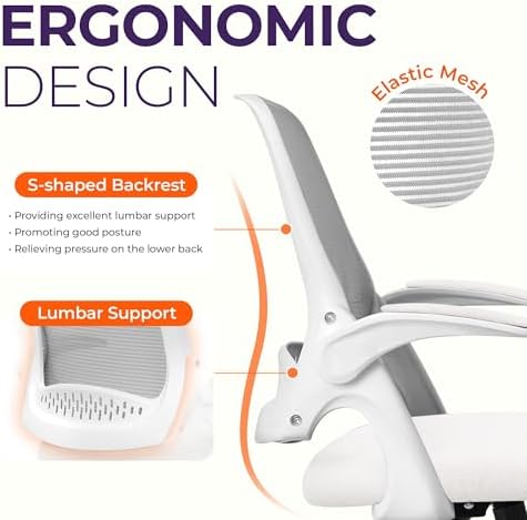 NEO CHAIR Office Desk Chair, Ergonomic Mesh with Flip-Up Armrests, Ivory
