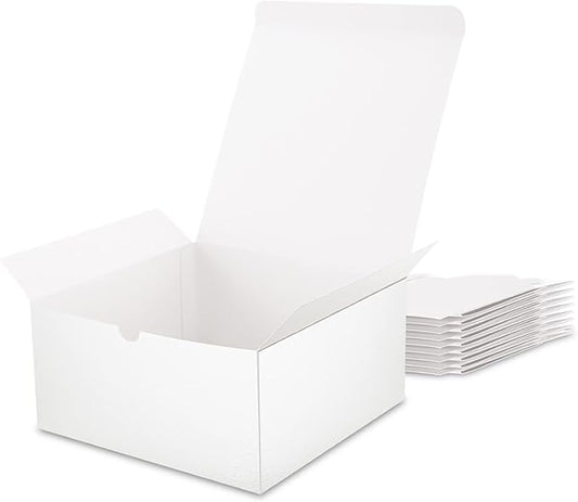 10 Gift Boxes 8x8x4 Inches with Lids for All Occasions, White, 10 Count