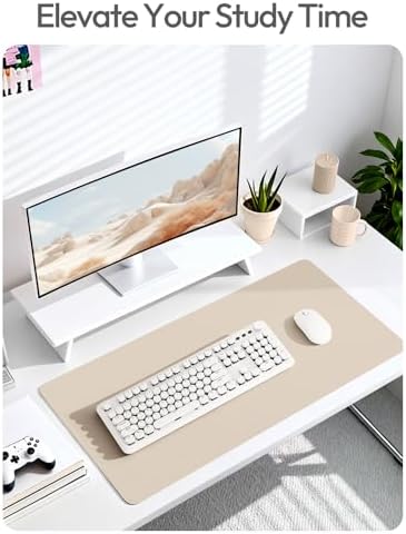 YSAGi Leather Desk Protector, Office Mat, Large Mouse Mat, Non-Slip PU Leather Blotter, Laptop Desk Mat, Waterproof Writing Pad for Office and Home(Eeggshell, 42" x 17.2")
