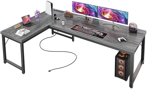 Huuger 63 Inch L Shaped Desk with Power Outlets & 0.95 Inch Thicker Desktop