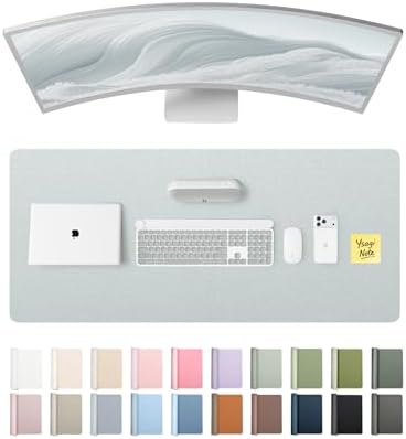 YSAGi Leather Desk Pad Protector, Office Desk Mat, Large Mouse Pad, Non-Slip PU Leather Desk Blotter, Laptop Desk Pad, Waterproof Desk Writing Pad for Office and Home (Silver, 47" x 17")