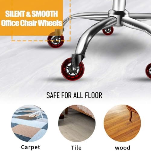 HOSALI Office Chair Casters, 3 Inch Wheels for Office Chair, 11x22mm Rubber Caster Replacement Wheel Safe for All Floors Including Hardwood & Carpet, Set of 5, Red