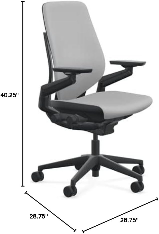 Steelcase Gesture Office Chair - Cogent: Connect Nickel Fabric, Low Seat Height, Shell Back, Black on Black Frame, Lumbar Support, and Hard Floor Casters