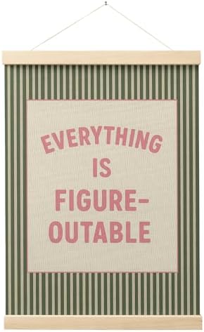 FGFK Everything Is Figureoutable Positive Affirmations Wall Art Poster Hanger Frame, Retro Pink and Green Inspirational Canvas Prints Framed Wall Decor for Office Classroom Home Bedroom, 12x16 Inch