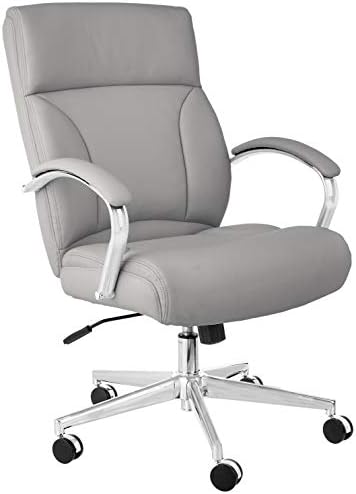 Amazon Basics Executive Desk Chair with Easy Assembly, Adjustable Height, 275lb Capacity, Wide Oversized Cushion, 29.13"D x 25.2"W x 43.11"H, Grey Bonded Leather