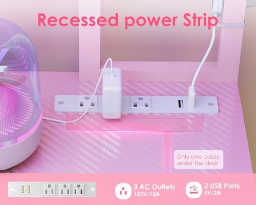 AODK L Shaped Desk Gaming Desk with LED Light & Power Outlet