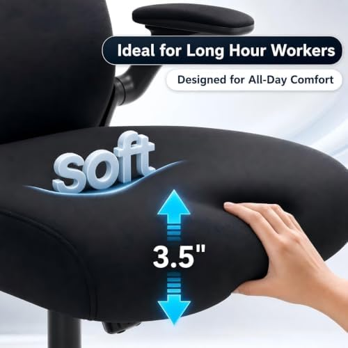 Home Office Desk Chairs, Ergonomic Office Chair with Lumbar Support & 3D Headrest, Computer Desk Chair with Flip-up Armrests, Perfect for Office or Study, Black/Carbon Fiber
