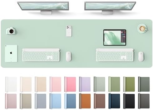 YSAGi Leather Desk Protector, Office Mat, Large Mouse Mat, Non-Slip PU Leather Blotter, Laptop Desk Mat, Waterproof Writing Pad for Office and Home(Pale Green, 63" x 17.2")
