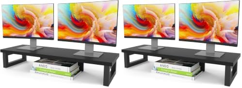 WESTREE Dual Monitor Stand Riser, Wood and Steel Monitor Stand Riser, Computer Monitor Stand for 2 Monitors, Multi-Purpose Desktop Storage Stand for Computer,Laptop,Printer,TV (Pack of 2)