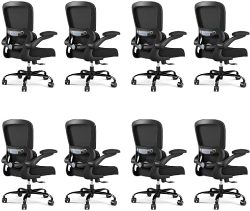TRALT Office Chair - Ergonomic Desk Chair with Adjustable Lumbar Support, Mesh Computer Chair, Executive Chairs for Home Office Comfortable Lumbar Support Black Pack of 8