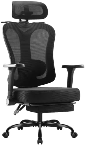 Furmax Ergonomic Office Chair with 3D Headrest & 4D Flippable Armrests, Adjustable Lumbar Support, 135° Recline, Breathable Mesh Seat, Height Adjustable Swivel Computer Desk Chair(Black)