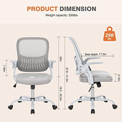Sweetcrispy Home Office Chair, Mesh Office Chair, Lumbar Support, Grey