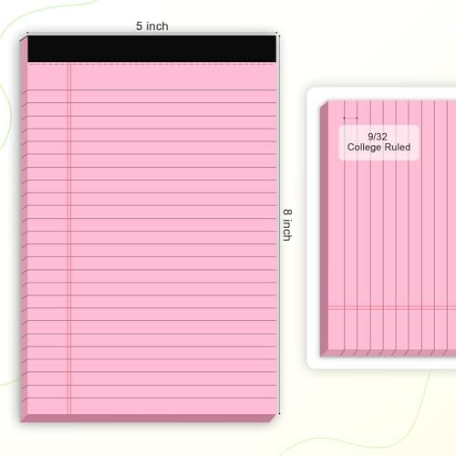 AILZFEI 6pcs Small Note Pad 5x8 College Ruled Pink Legal Pads Paper Notepads 6 Pack Study Back Writing Pads 5 x 8 Legal Pads Perforated Narrow Ruled Pads of Paper Pink