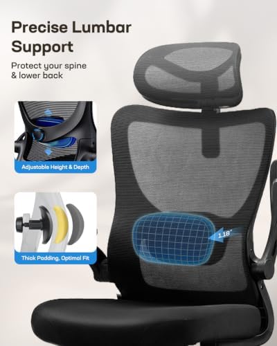 HUANUO Ergonomic Office Chair, High Back Computer Desk Chair with Adjustable Lumbar Support and Headrest, Comfy Gaming Chair with 3D Armrests, Home Office Rolling Chair, Max Load 300 lbs, Pack of 5