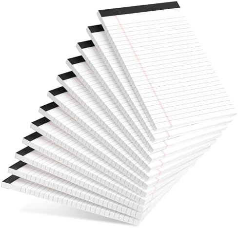 AILZFEI 12pcs Small Note Pad 5x8 College Ruled White Legal Pads Paper Notepads 12 Pack Study Back Writing Pads 5 x 8 Legal Pads Perforated Narrow Ruled Pads of Paper White