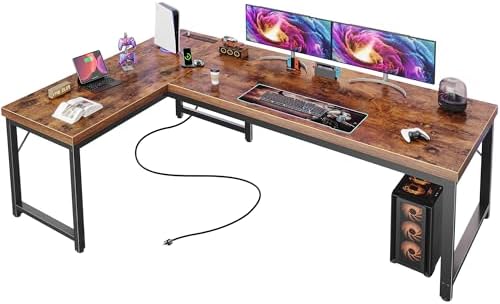 Huuger 63 Inch L Shaped Desk with Power Outlets & 0.95 Inch Thicker Desktop