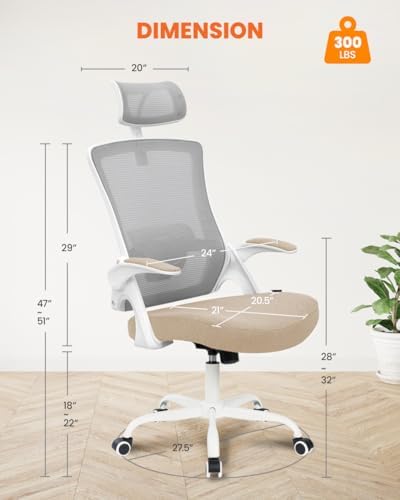 NEO CHAIR Office Chair with Adjustable Ergonomic Lumbar Headrest, Beige
