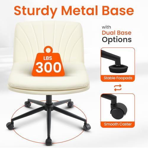 Orange Factory Criss Cross Chair, Wide Leather Vanity Desk Seat, Beige Pu