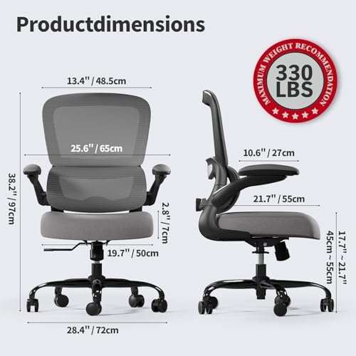 TRALT Office Chair - Ergonomic Desk Chair with Adjustable Lumbar Support, Mesh Computer Chair, Executive Chair for Home Office Comfortable Lumbar Support (1, Fog Gray)