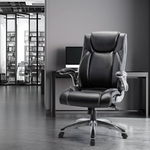 COLAMY Ergonomic PU Leather Executive Office Chairs with Flip-Up Arms,Black