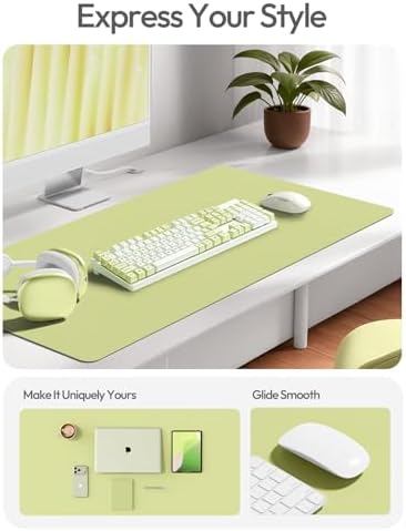 YSAGi Leather Desk Protector, Office Mat, Large Mouse Mat, Non-Slip PU Leather Blotter, Laptop Pad, Waterproof Writing Pad for Office and Home (Peak Green, 47" x 17")