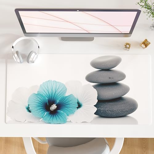 QiyI PU Leather Large Mouse Pad, 31.5" x 15.7", Pebbles Flowers