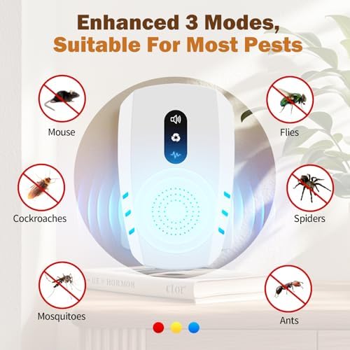 2026 Upgraded Ultrasonic Indoor Pest Repeller, 3-Mode Mouse Traps, 10 Pack
