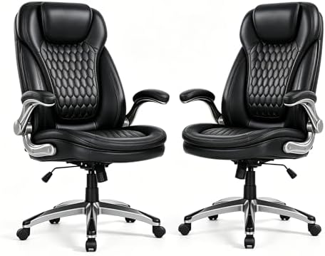 COLAMY Executive Office Chair with Thick Bonded Leather (Black-6686, Set of 2)